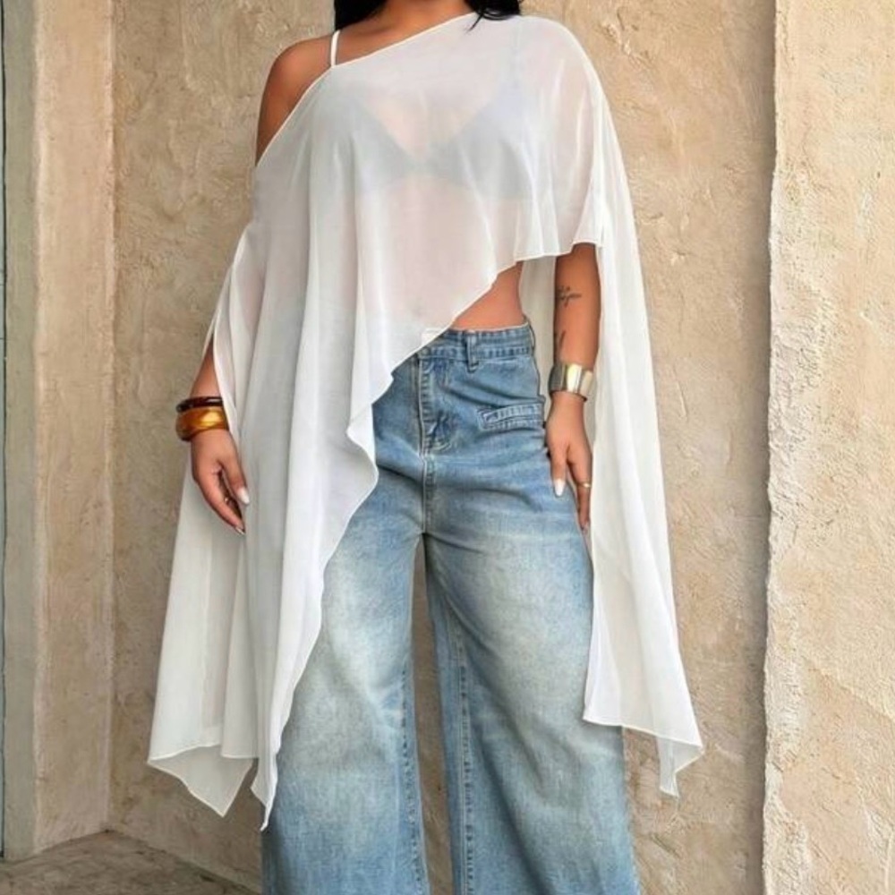 Lightweight White Poncho/Dress Topper
